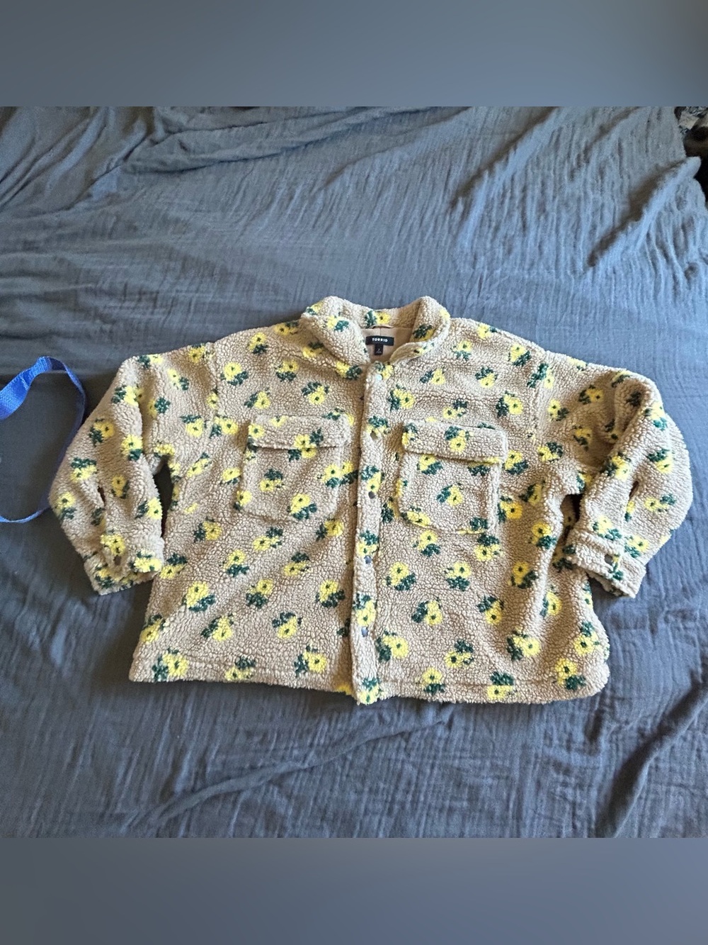 torrid Cream Sherpa Jacket with Yellow Floral Pattern